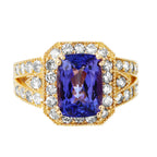 14KT Yellow Gold 5.15ctw Purple Tanzanite Diamond Cocktail Ring Size 6