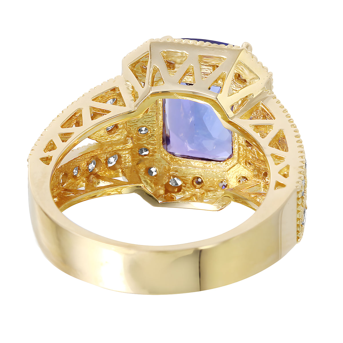 14KT Yellow Gold 5.15ctw Purple Tanzanite Diamond Cocktail Ring Size 6