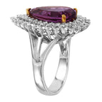 14KT Two Tone Gold Amethyst Diamond Cocktail Ring Size 7