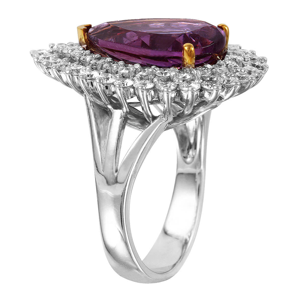 14KT Two Tone Gold Amethyst Diamond Cocktail Ring Size 7