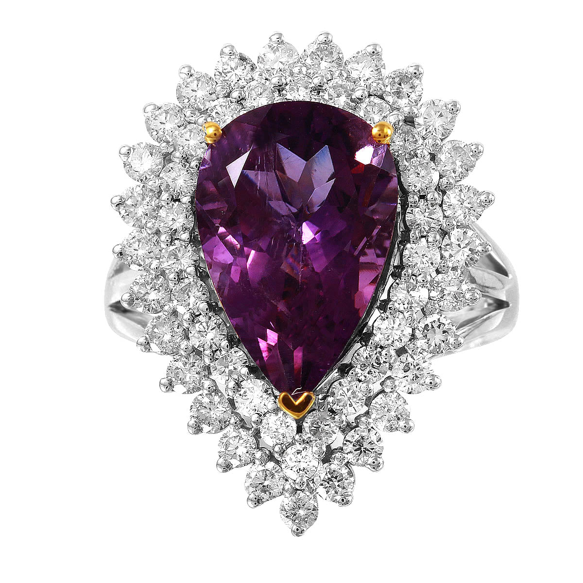 14KT Two Tone Gold Amethyst Diamond Cocktail Ring Size 7