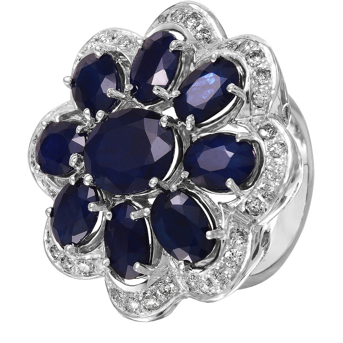 14KT White Gold 16.57ctw Sapphire Diamond Cocktail Ring Size 7