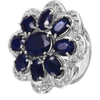 14KT White Gold 16.57ctw Sapphire Diamond Cocktail Ring Size 7