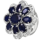 14KT White Gold 16.57ctw Sapphire Diamond Cocktail Ring Size 7