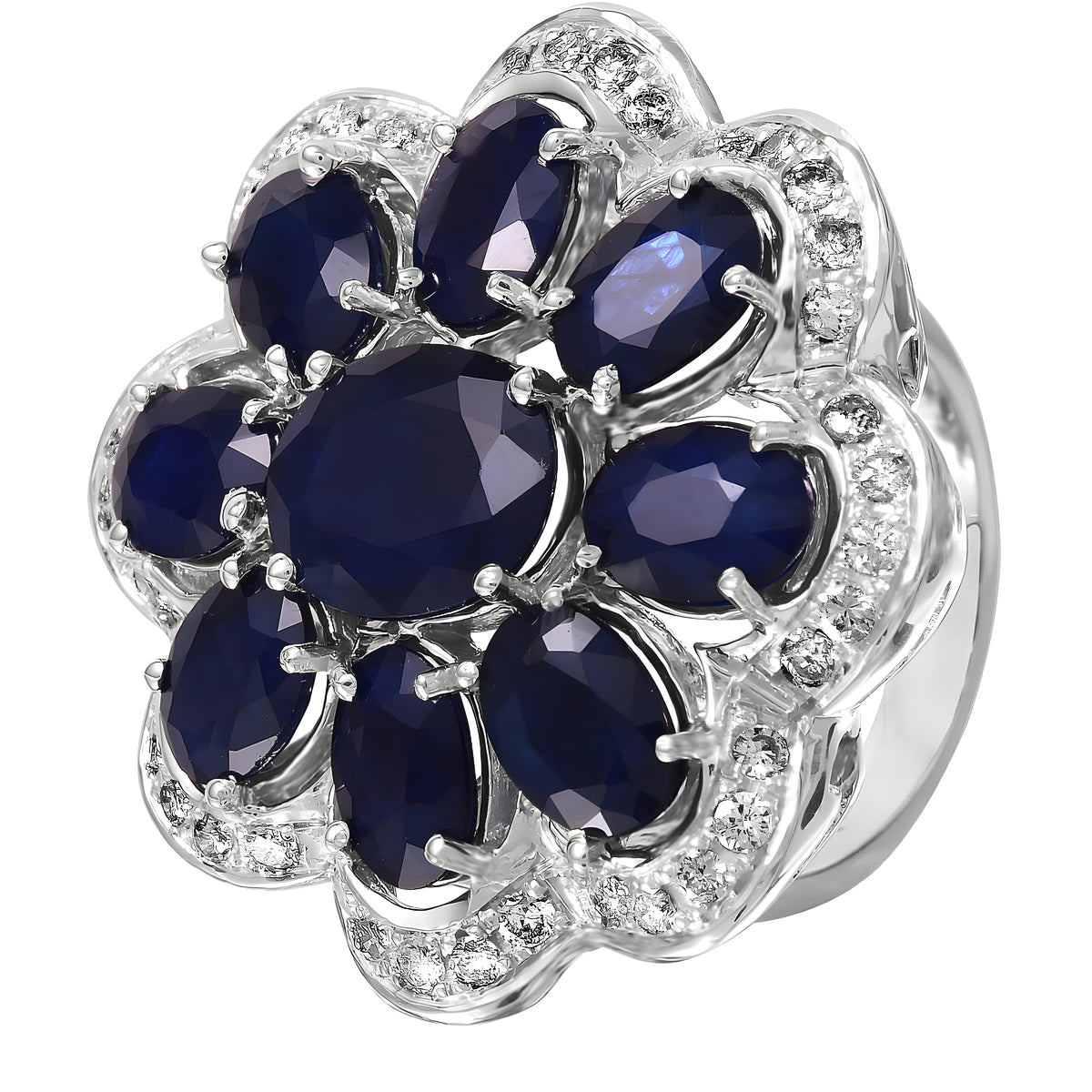 14KT White Gold 16.57ctw Sapphire Diamond Cocktail Ring Size 7