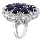 14KT White Gold 16.57ctw Sapphire Diamond Cocktail Ring Size 7