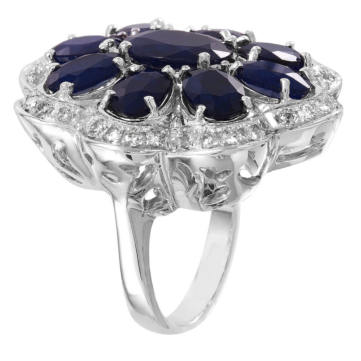 14KT White Gold 16.57ctw Sapphire Diamond Cocktail Ring Size 7