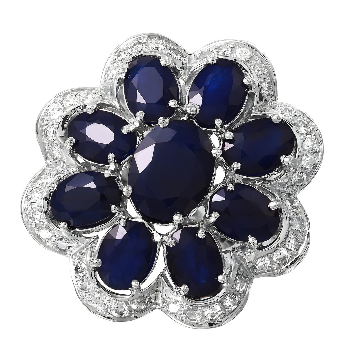 14KT White Gold 16.57ctw Sapphire Diamond Cocktail Ring Size 7