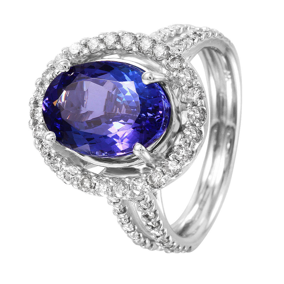 14KT White Gold 5.55ctw Tanzanite Diamond Cocktail Ring Size 6.5