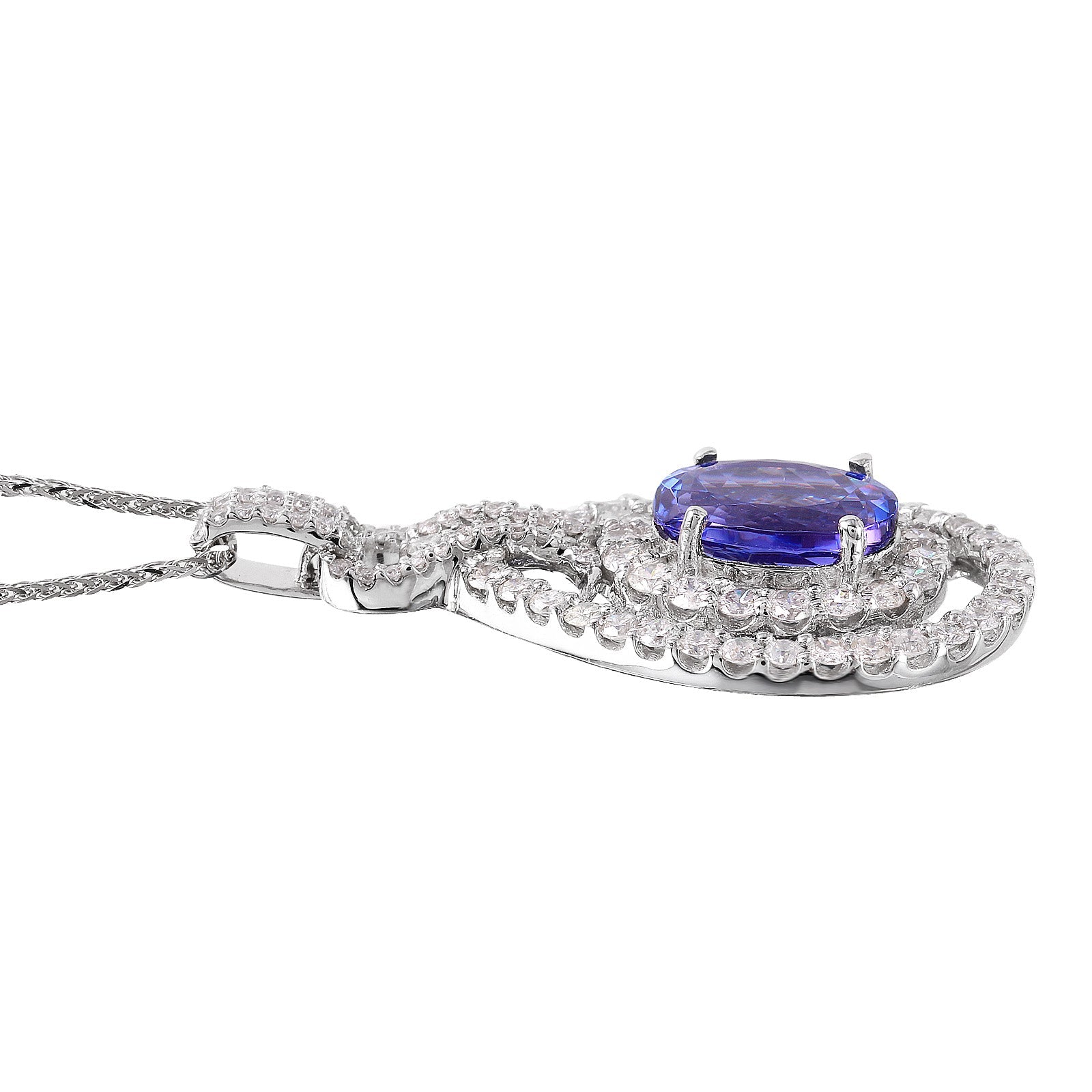 14KT White Gold 4.75ctw Tanzanite Diamond Necklace Length 18
