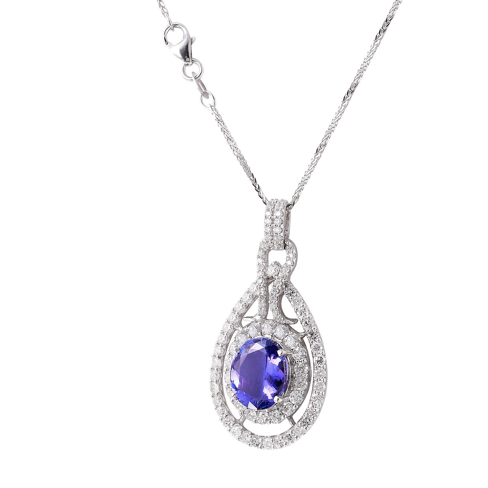 14KT White Gold 4.75ctw Tanzanite Diamond Necklace Length 18
