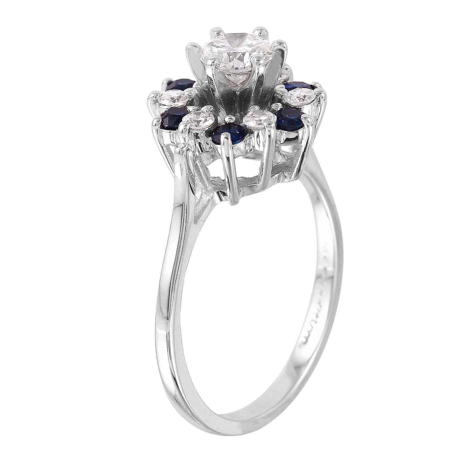 14KT White Gold 0.85ctw Sapphire and Diamond Cocktail Ring Size 5.75