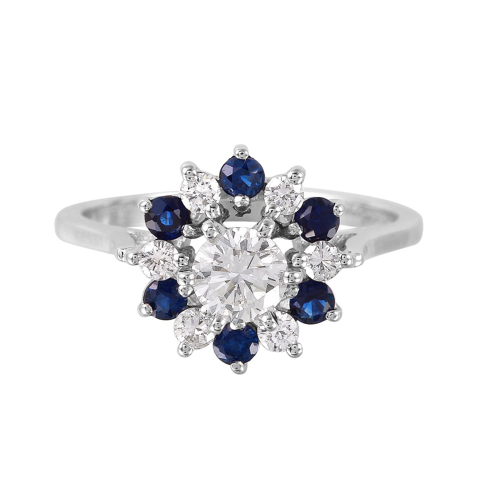 14KT White Gold 0.85ctw Sapphire and Diamond Cocktail Ring Size 5.75