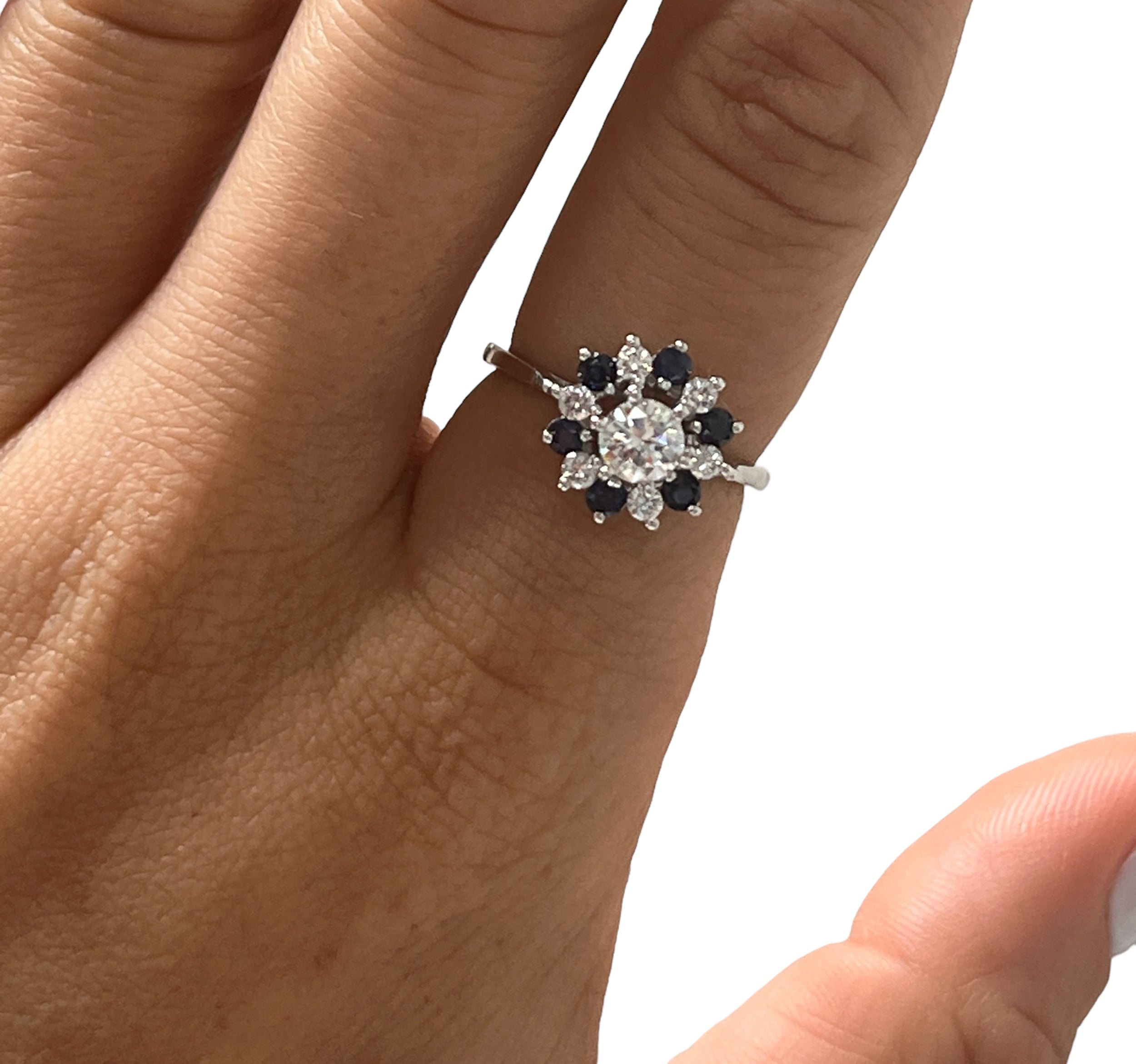 14KT White Gold 0.85ctw Sapphire and Diamond Cocktail Ring Size 5.75