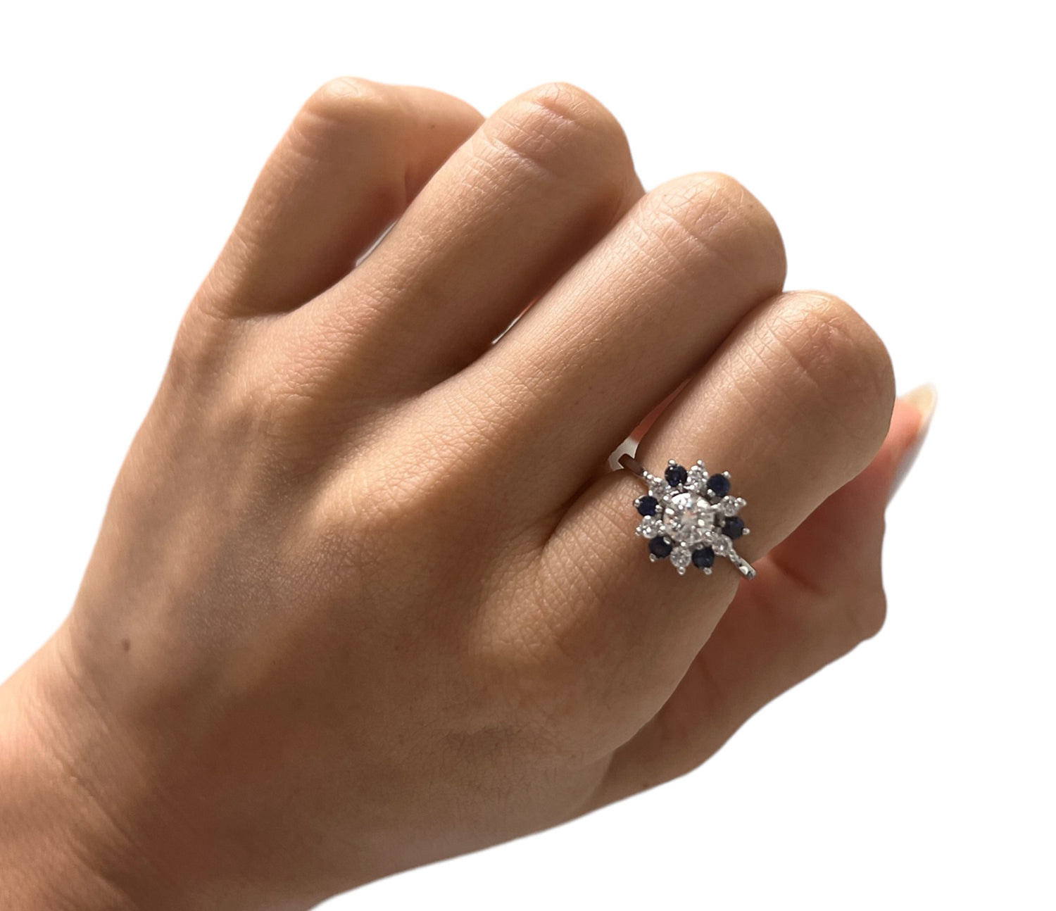 14KT White Gold 0.85ctw Sapphire and Diamond Cocktail Ring Size 5.75