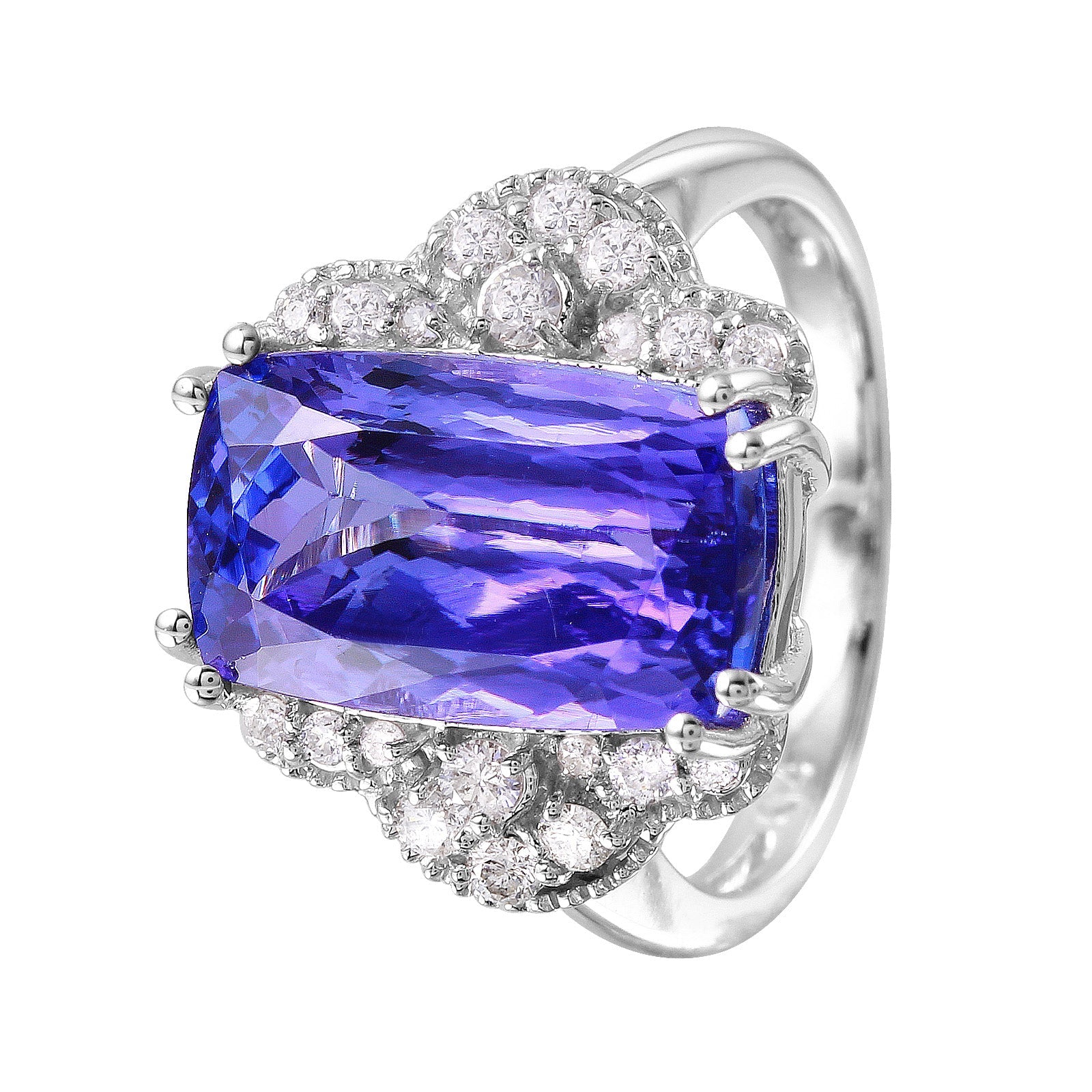 14KT White Gold 7.38ctw Tanzanite and Diamond Cocktail Ring Size 6.5