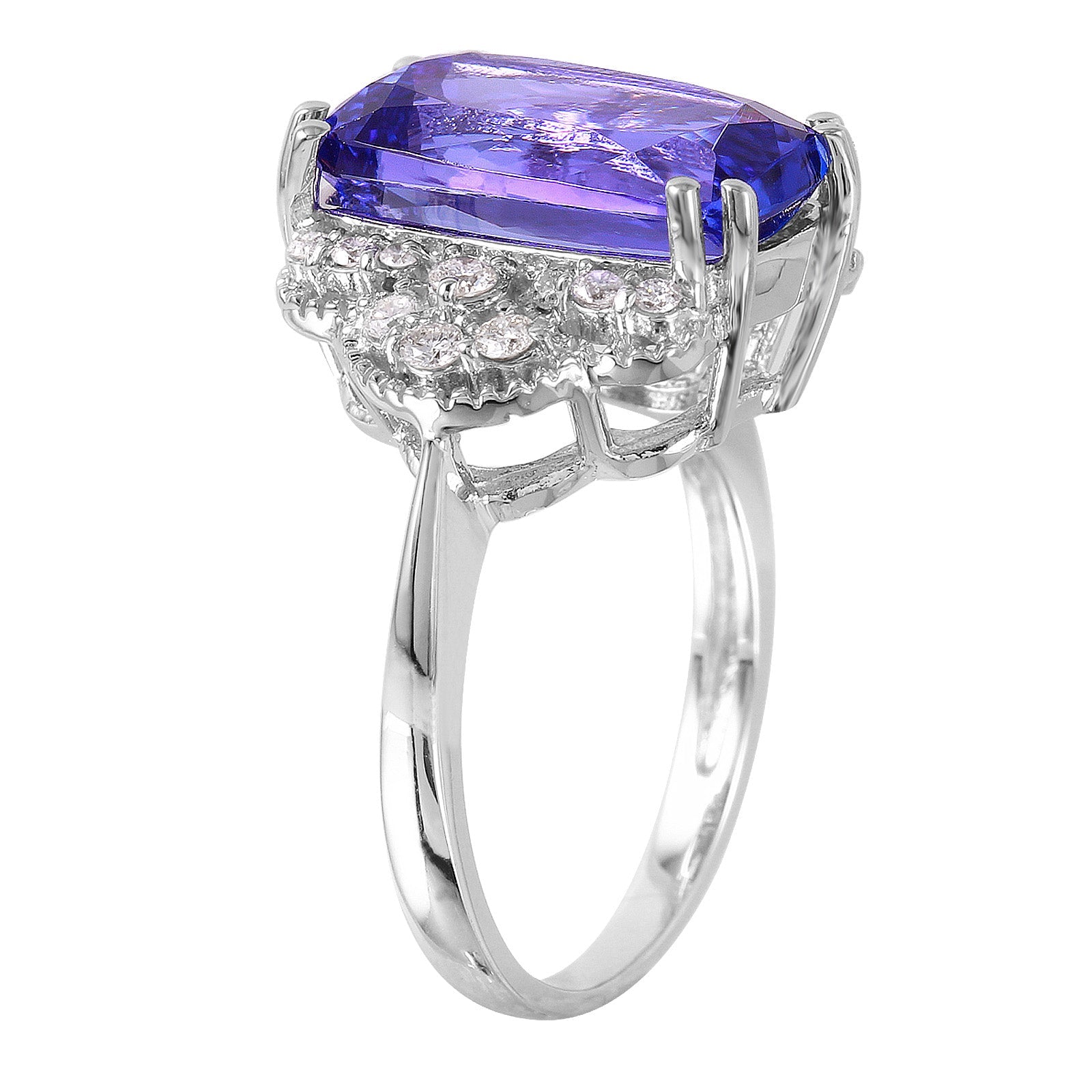 14KT White Gold 7.38ctw Tanzanite and Diamond Cocktail Ring Size 6.5