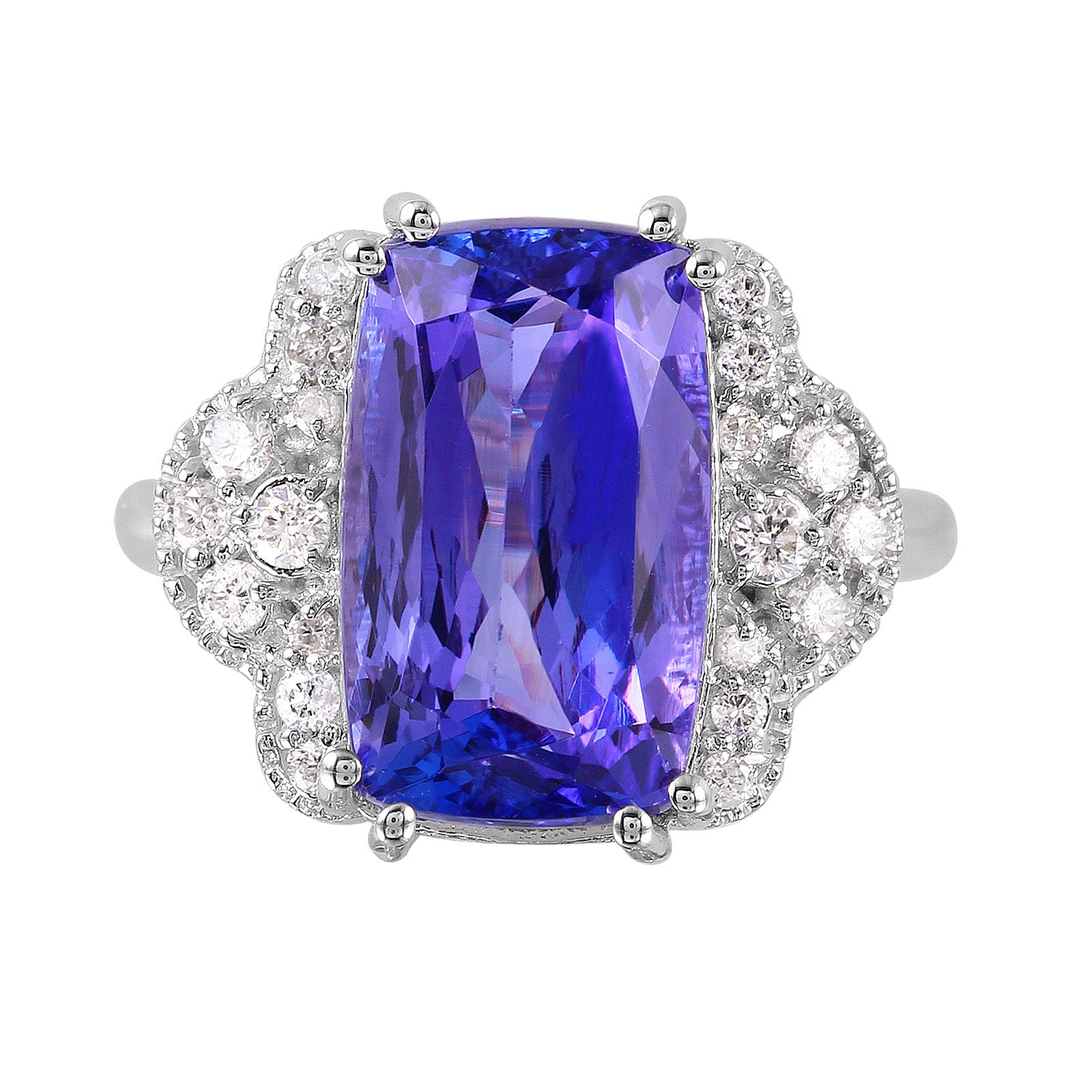 14KT White Gold 7.38ctw Tanzanite and Diamond Cocktail Ring Size 6.5