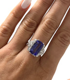 14KT White Gold 7.38ctw Tanzanite and Diamond Cocktail Ring Size 6.5