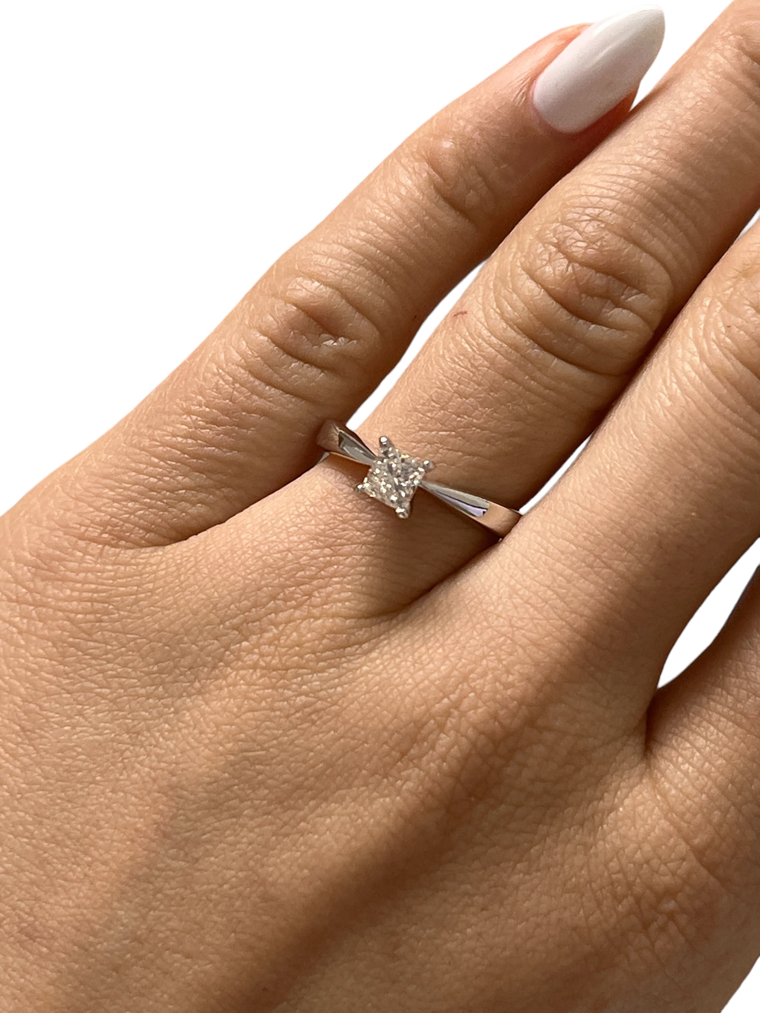 14KT White Gold 0.67ct Princess Cut Solitaire Engagement Ring Size 6.25