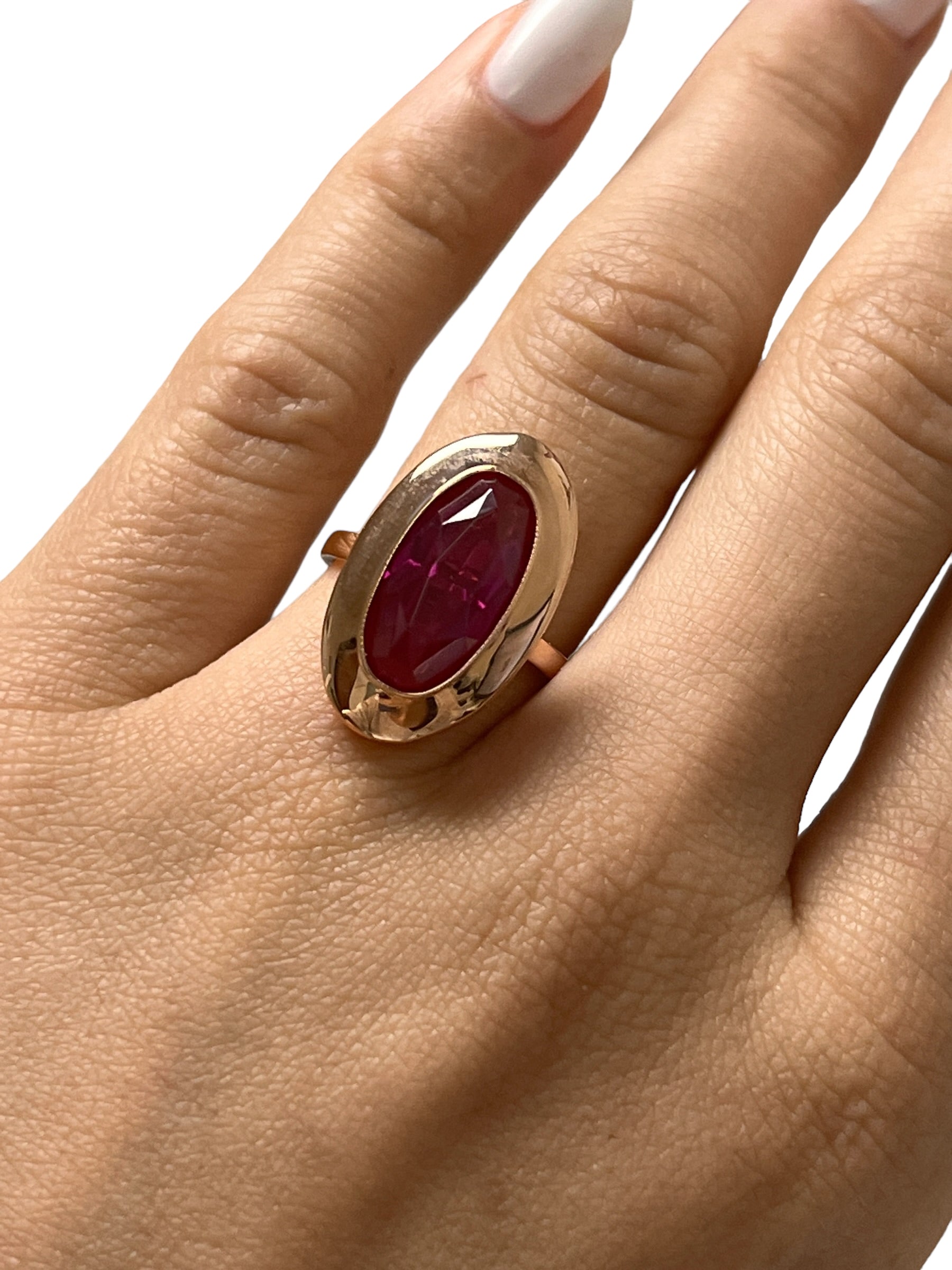 14KT Rose Gold 4.09ctw Synthetic Sapphire Ring Size 5.5