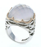 Bold Woven Crescent Ring featuring Chalcedony With A Rose Gold Rim Design