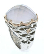 Bold Woven Crescent Ring featuring Chalcedony With A Rose Gold Rim Design