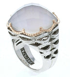 Bold Woven Crescent Ring featuring Chalcedony With A Rose Gold Rim Design