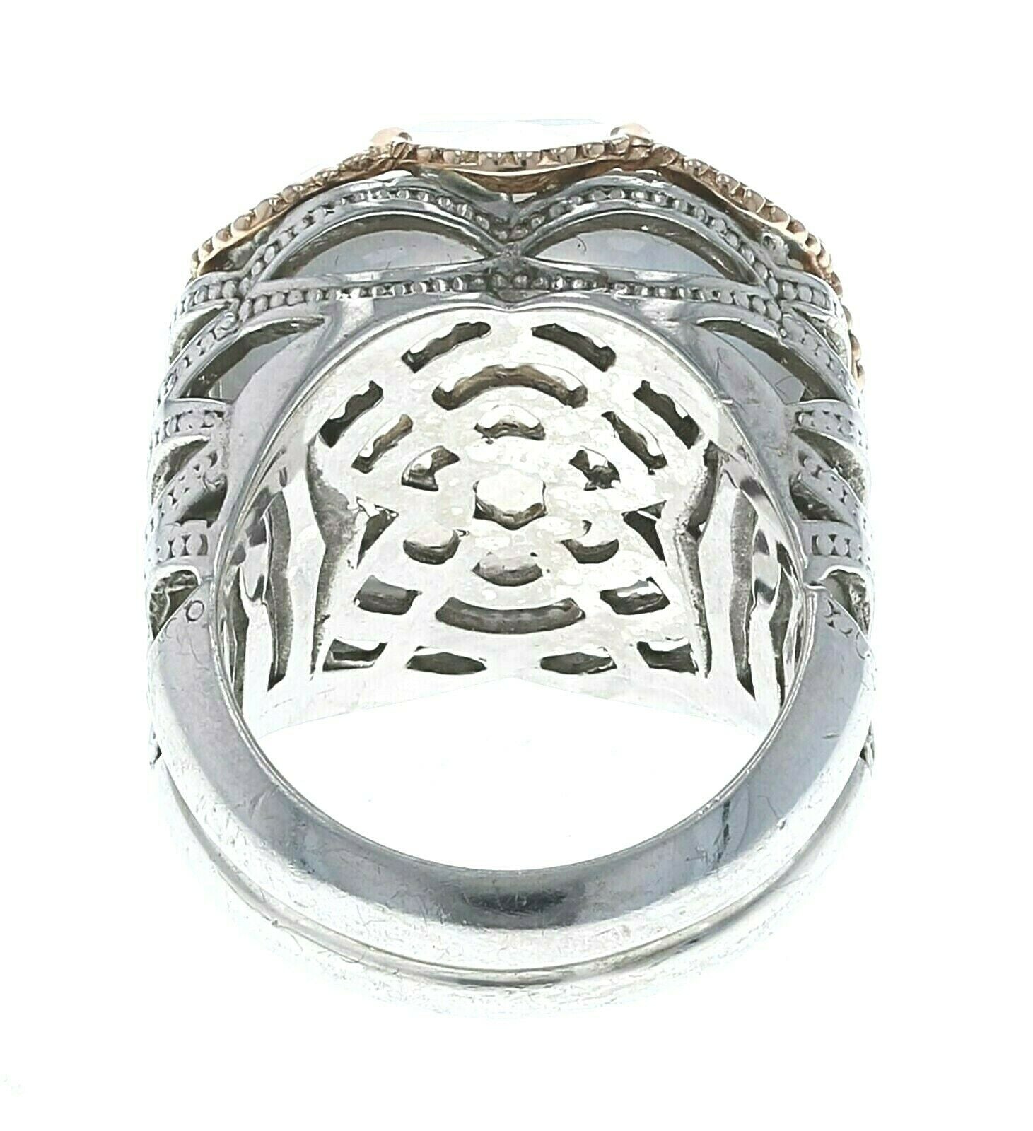 Bold Woven Crescent Ring featuring Chalcedony With A Rose Gold Rim Design