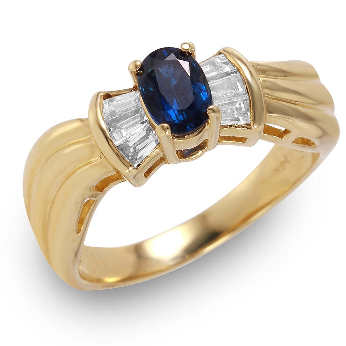 14KT Yellow Gold 0.89ctw Sapphire Diamond Ring Size 6 L225