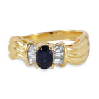 14KT Yellow Gold 0.89ctw Sapphire Diamond Ring Size 6 L225