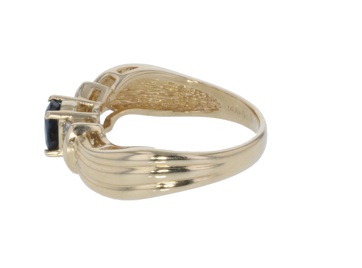 14KT Yellow Gold 0.89ctw Sapphire Diamond Ring Size 6 L225
