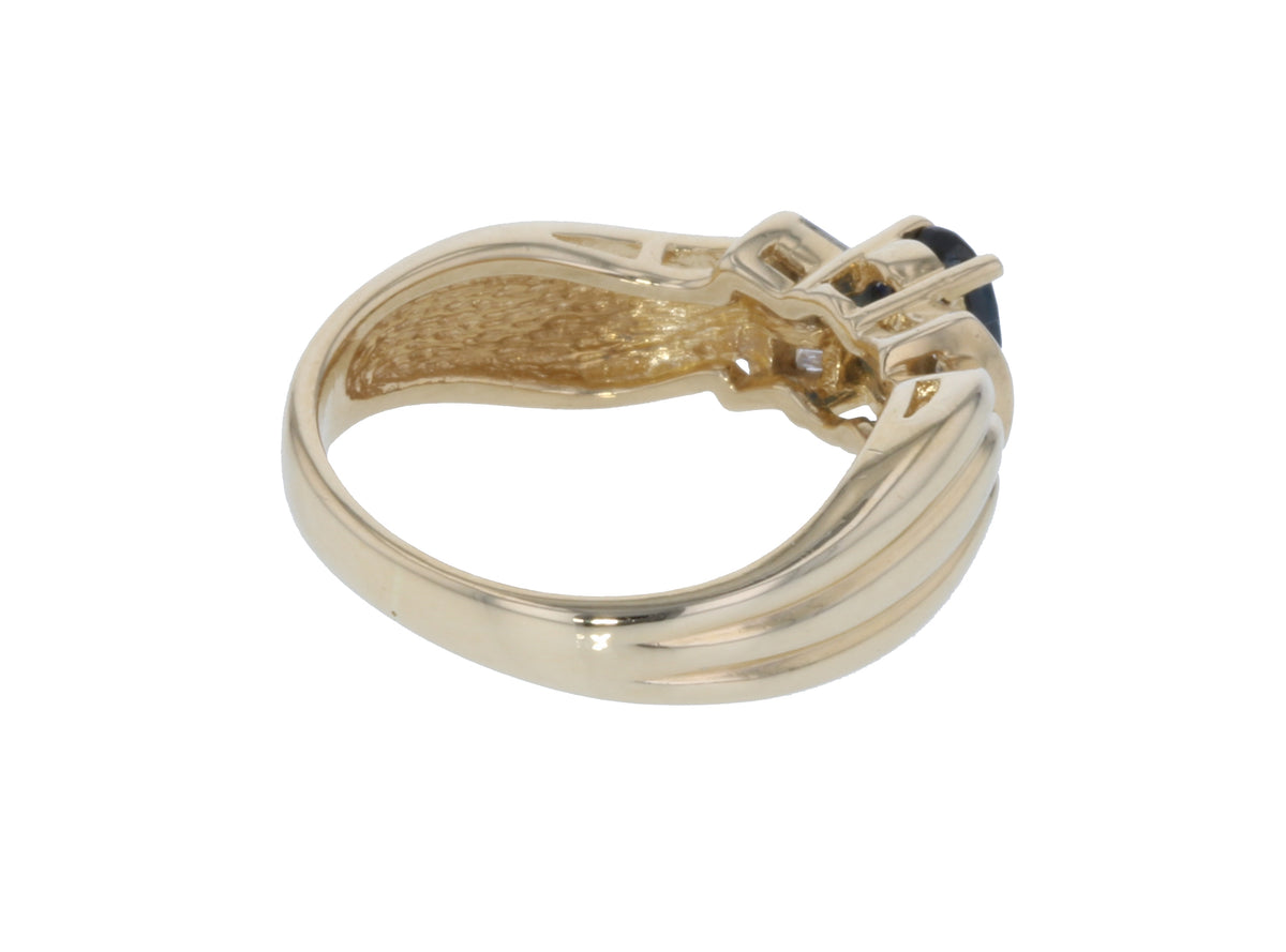 14KT Yellow Gold 0.89ctw Sapphire Diamond Ring Size 6 L225