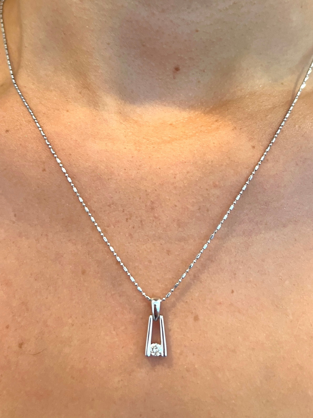 14kt White Gold Chain and Platinum with Diamond Pendant Necklace Length 16