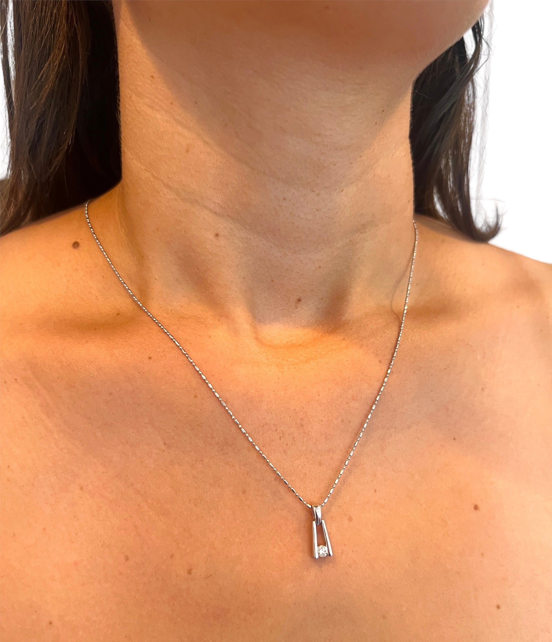 14kt White Gold Chain and Platinum with Diamond Pendant Necklace Length 16