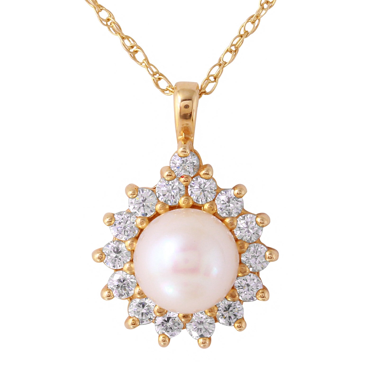 14KT Yellow Gold 0.60ctw Diamond Pearl Topaz Pendant ChainLength 18