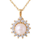 14KT Yellow Gold 0.60ctw Diamond Pearl Topaz Pendant ChainLength 18