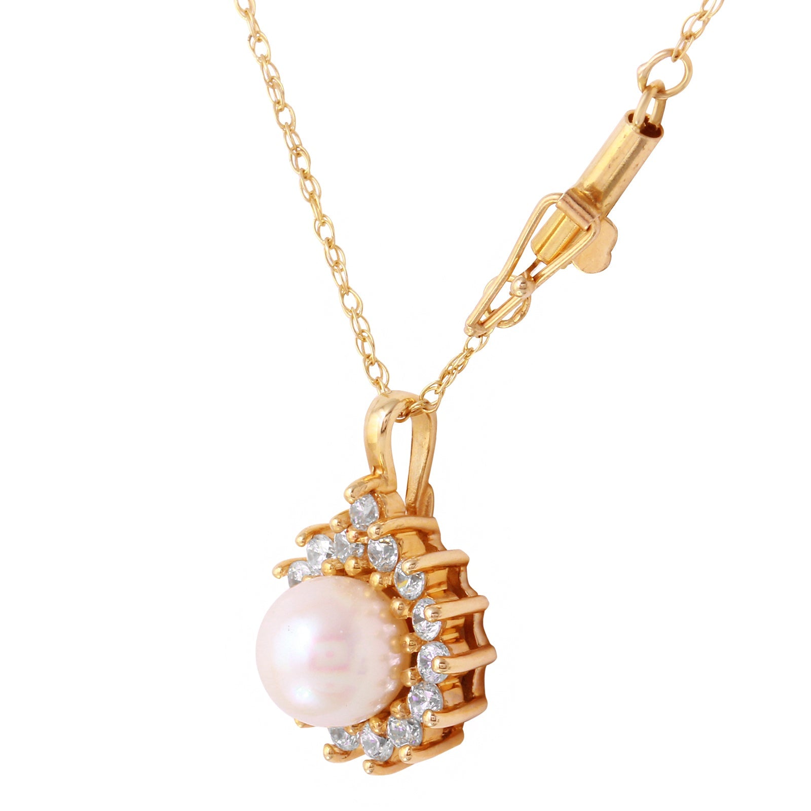 14KT Yellow Gold 0.60ctw Diamond Pearl Topaz Pendant ChainLength 18