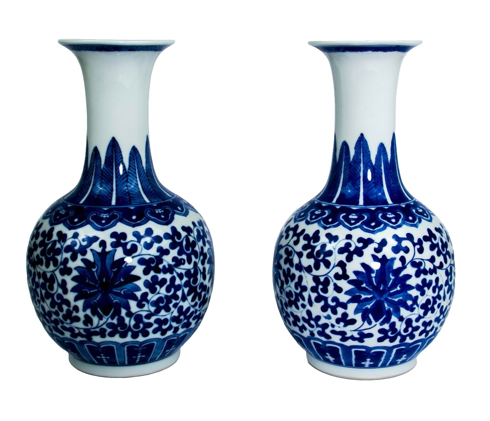 A Pair of Blue Chinese Canton Vases