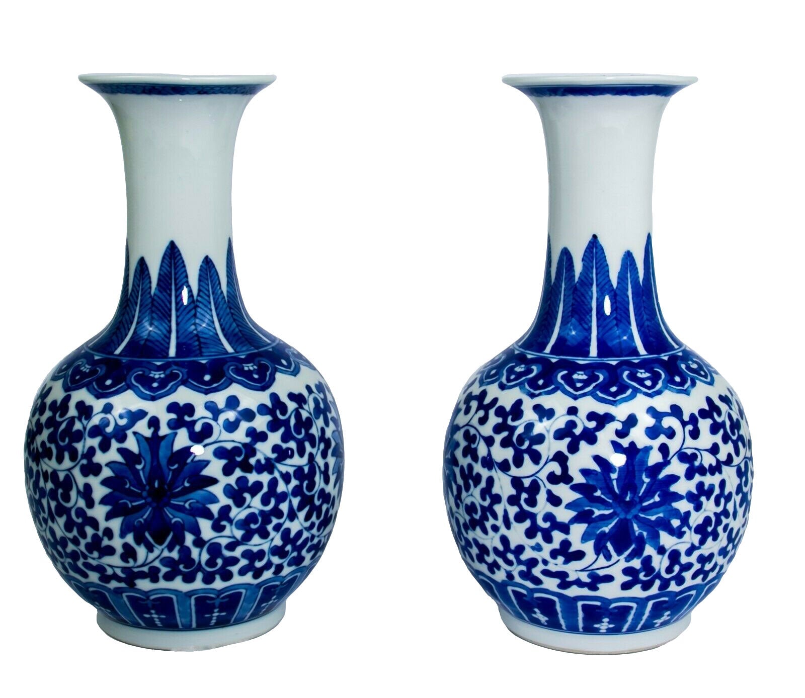 A Pair of Blue Chinese Canton Vases