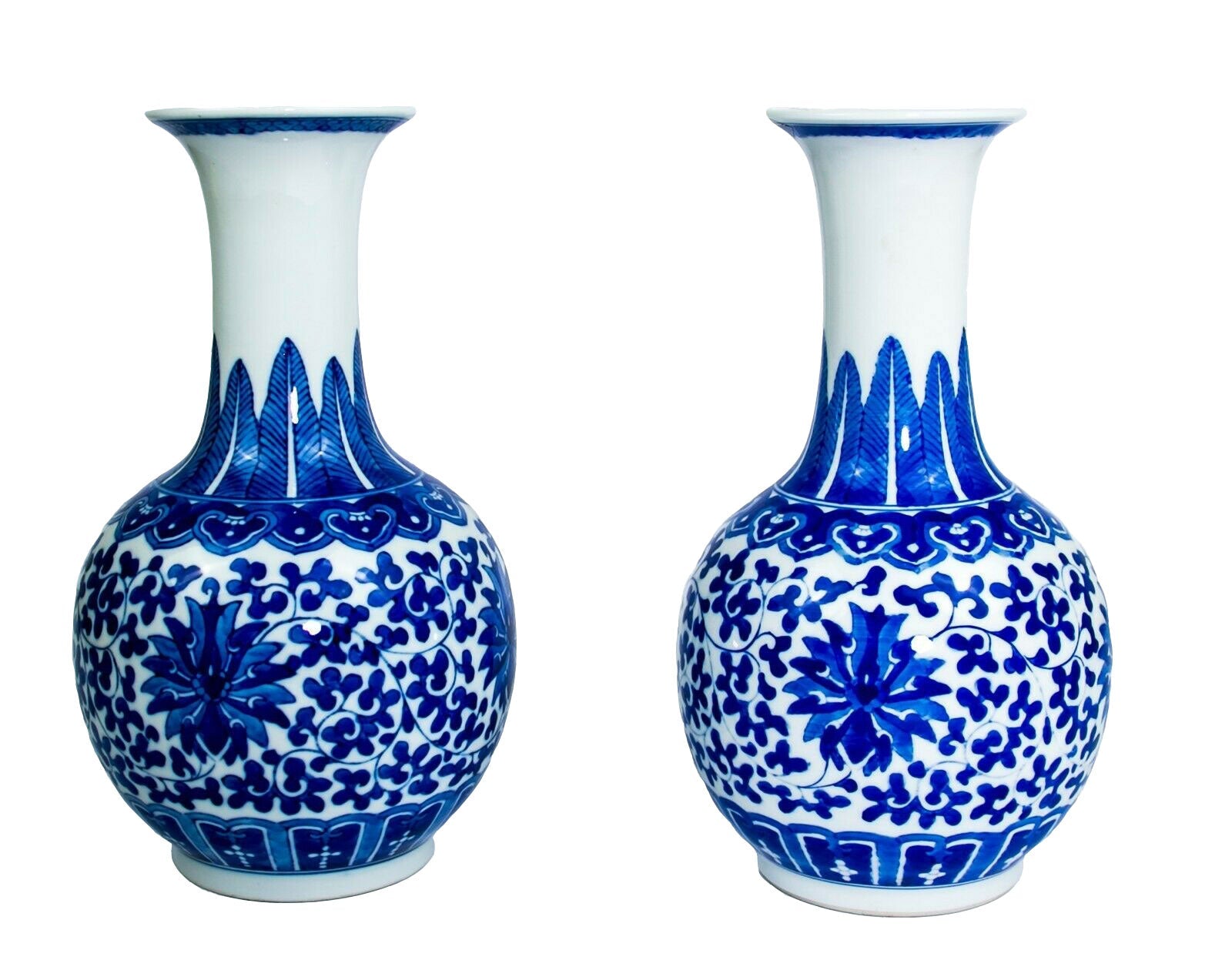 A Pair of Blue Chinese Canton Vases