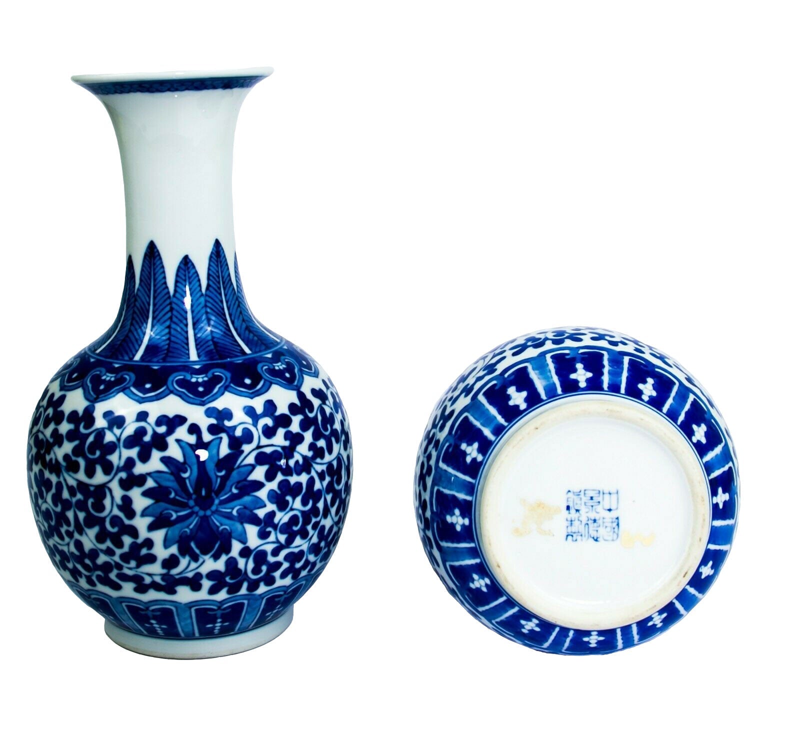 A Pair of Blue Chinese Canton Vases