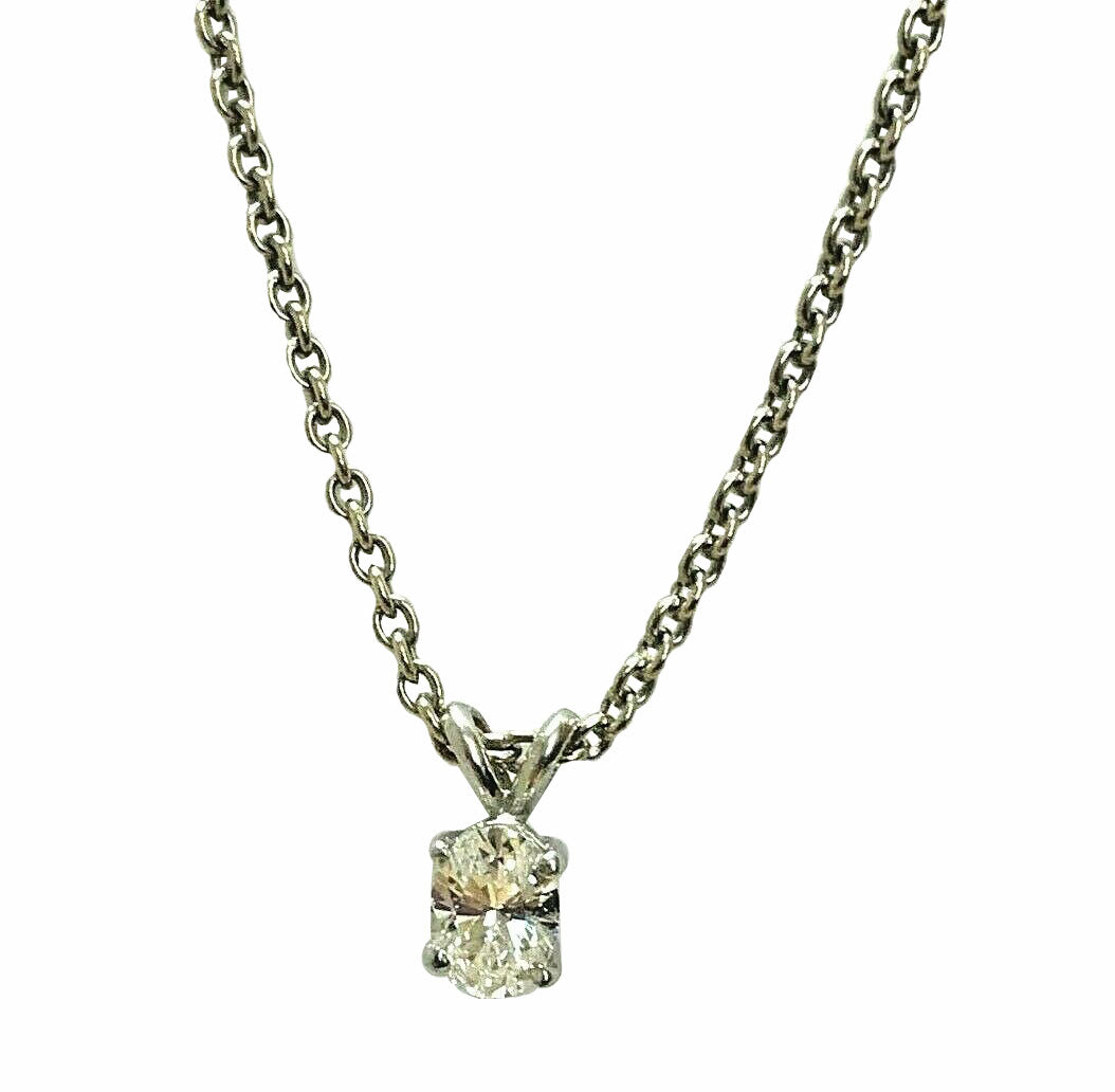 14KT White Gold Oval 0.67ct Diamond Pendant & Chain