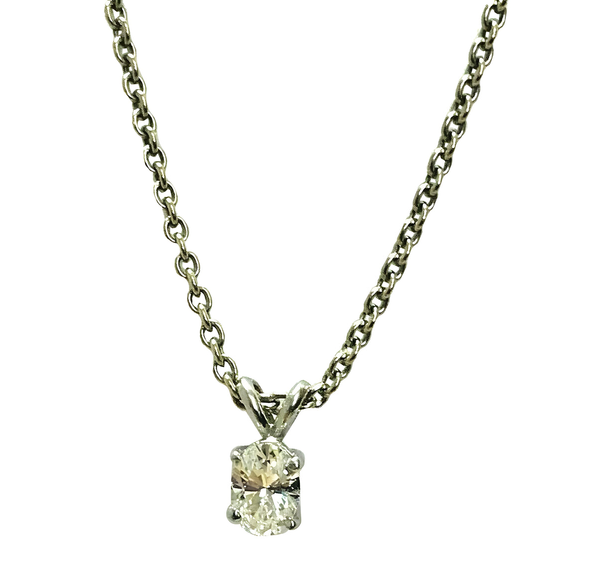 14KT White Gold Oval 0.67ct Diamond Pendant & Chain