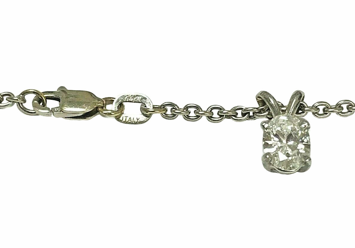 14KT White Gold Oval 0.67ct Diamond Pendant & Chain