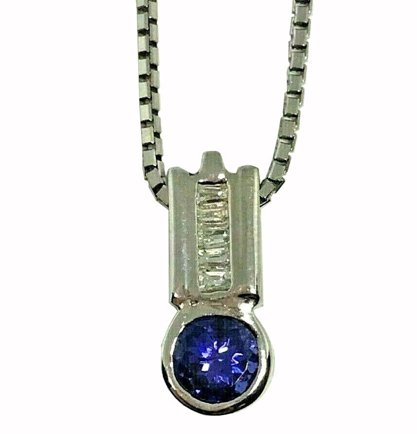 14kt white gold Tanzanite and Diamond Pendant & Chain