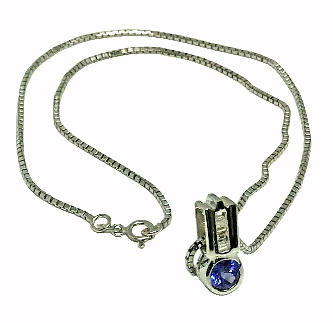 14kt white gold Tanzanite and Diamond Pendant & Chain