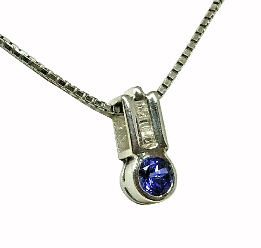 14kt white gold Tanzanite and Diamond Pendant & Chain