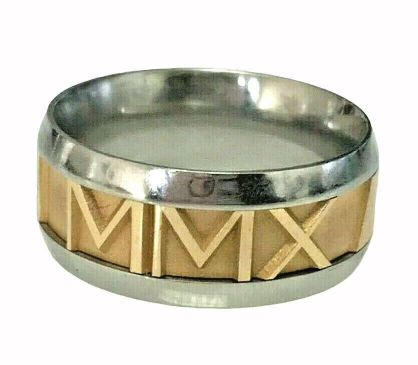 John Christian 14kt Gold and Steel Roman Numeral Ring