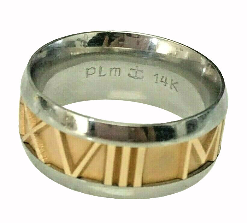 John Christian 14kt Gold and Steel Roman Numeral Ring